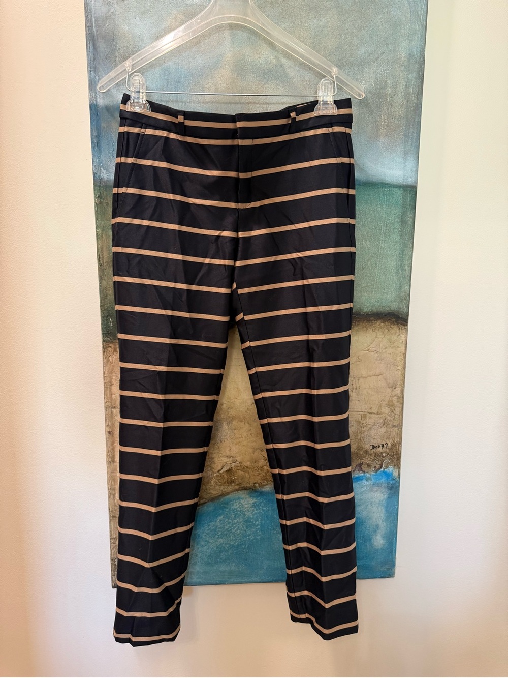 Banana Republic Navy and Tan Striped Trousers